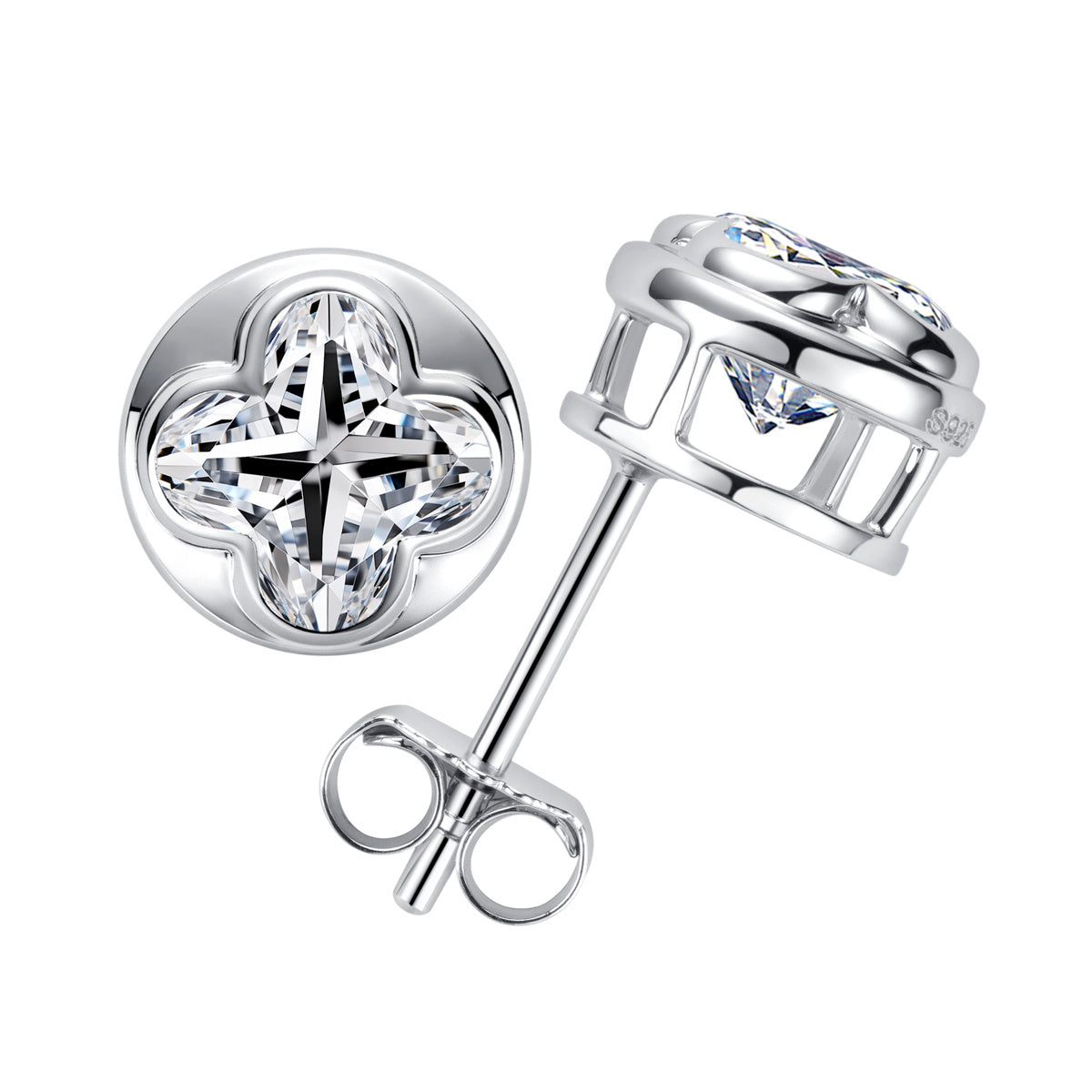 S925‑Silver 1.0CT Moissanite Four‑Leaf‑Clover Cut Stud Earrings