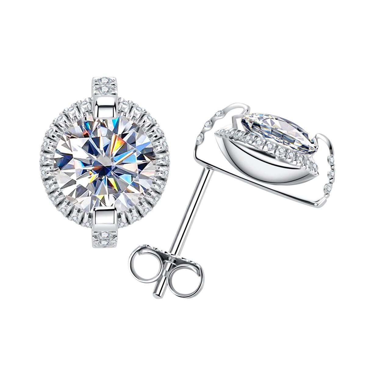S925‑Silver Round Moissanite Stud Earrings, 1.0 CT