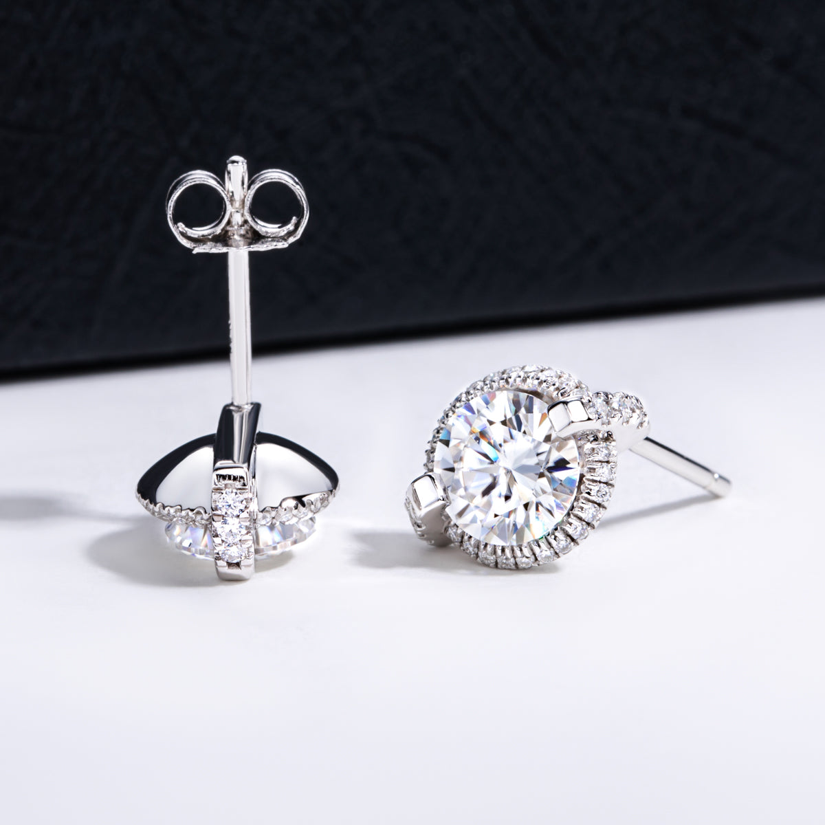 S925‑Silver Round Moissanite Stud Earrings, 1.0 CT