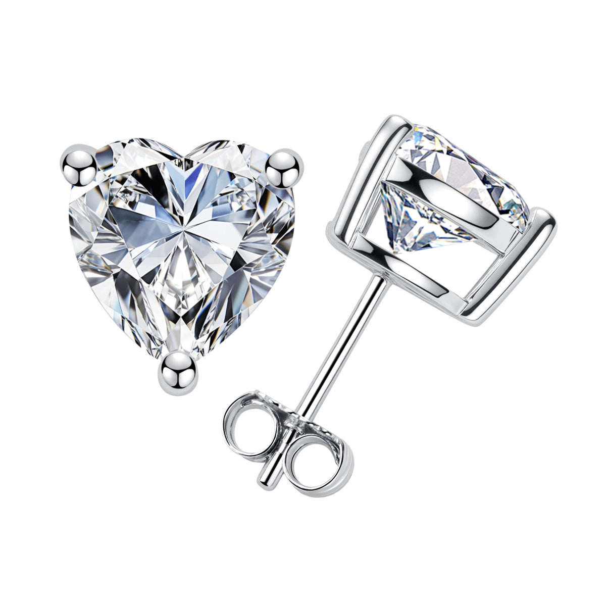 S925 Sterling Silver Heart-shaped Moissanite Stud Earrings