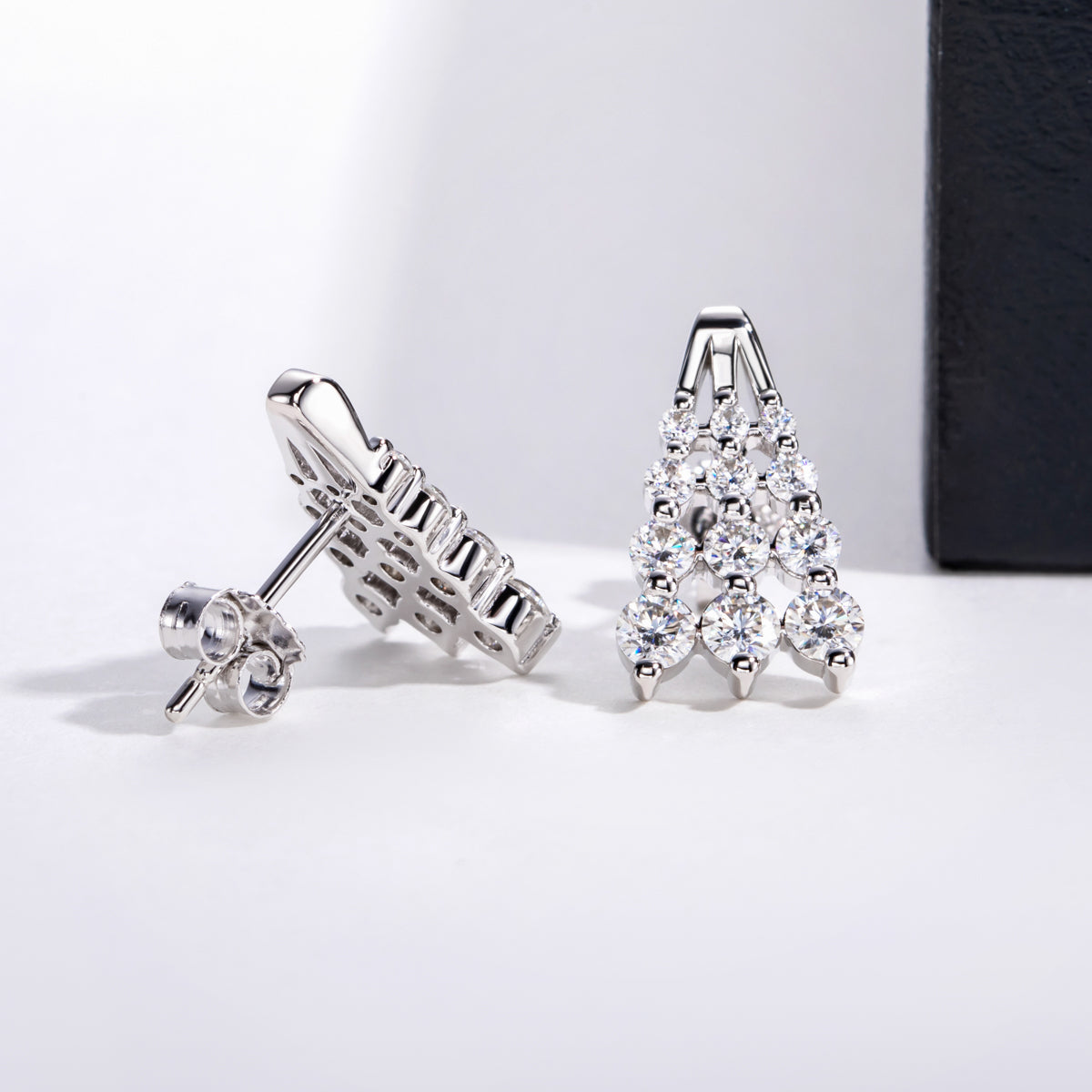 S925‑Silver Moissanite A‑Shape Trapezoid‑Arranged Stud Earrings