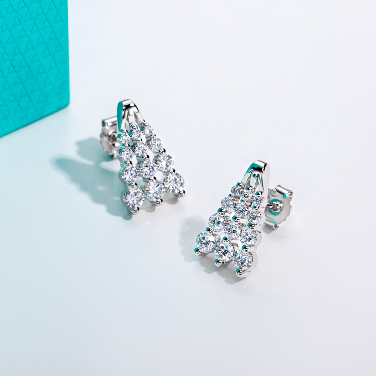 S925‑Silver Moissanite A‑Shape Trapezoid‑Arranged Stud Earrings