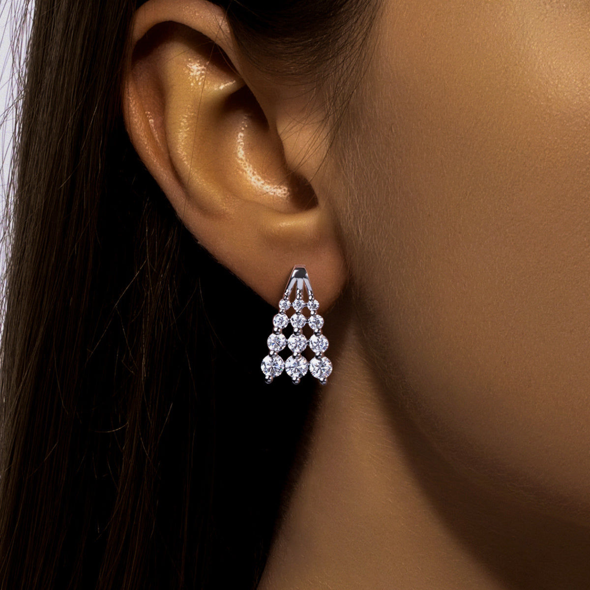 S925‑Silver Moissanite A‑Shape Trapezoid‑Arranged Stud Earrings