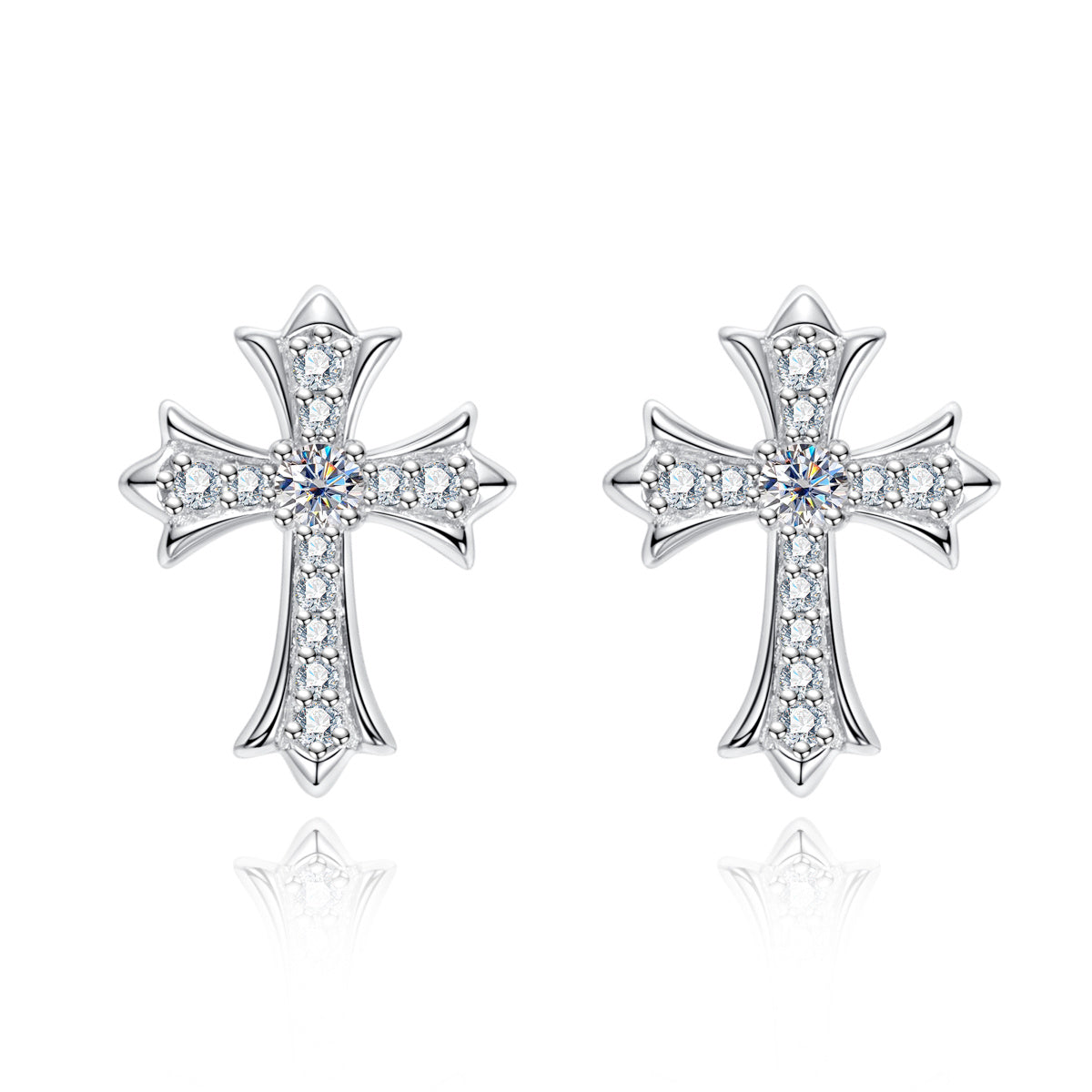 S925 Sterling Silver Long Cross Moissanite Stud Earrings