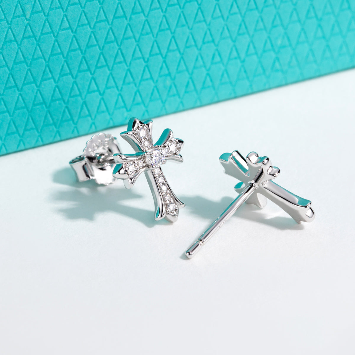 S925 Sterling Silver Long Cross Moissanite Stud Earrings