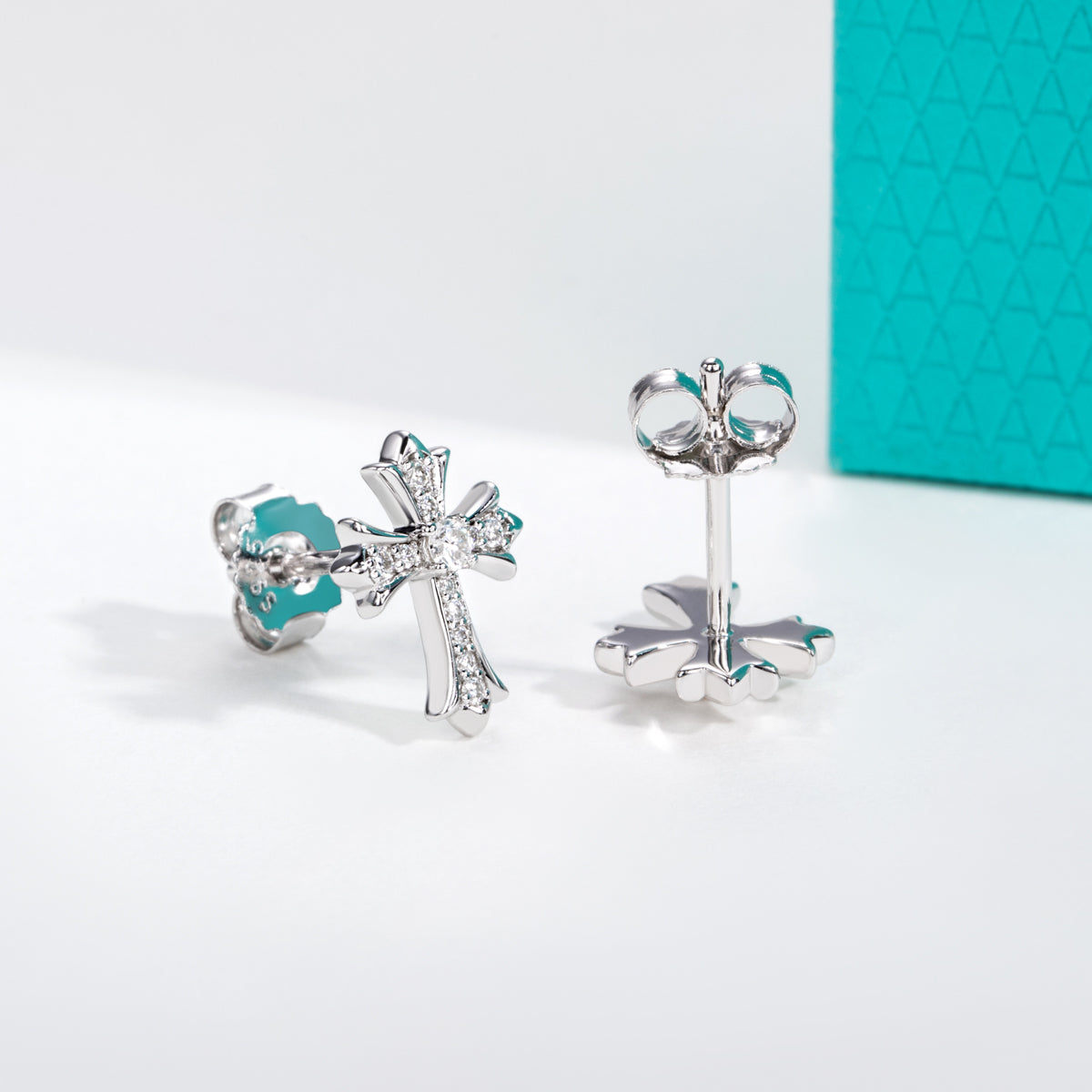 S925 Sterling Silver Long Cross Moissanite Stud Earrings