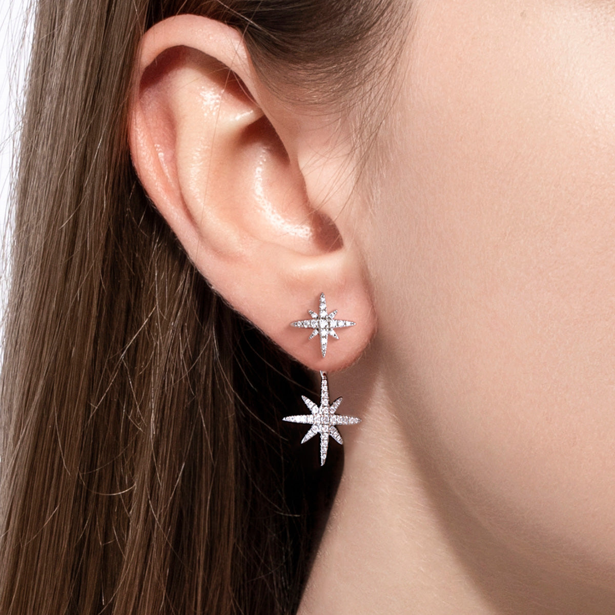 S925 Sterling Silver Moissanite Eight-Pointed Star Earrings