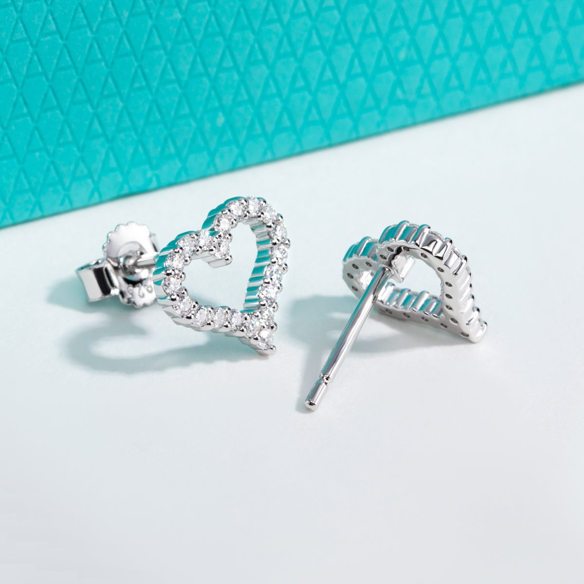 S925 Silver Fully Paved Moissanite Heart Shape Earrings