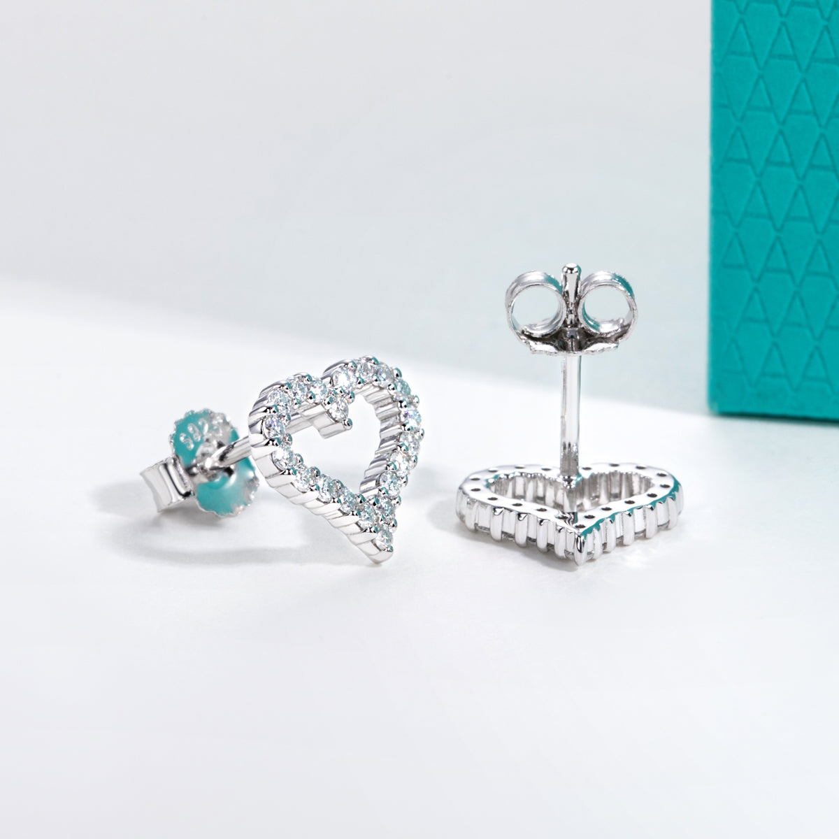 S925 Silver Fully Paved Moissanite Heart Shape Earrings