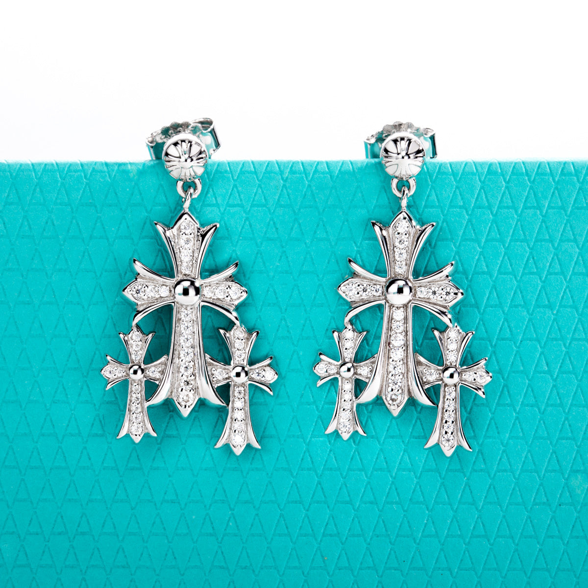 S925 Silver Double Overlapping Cross Moissanite Earrings