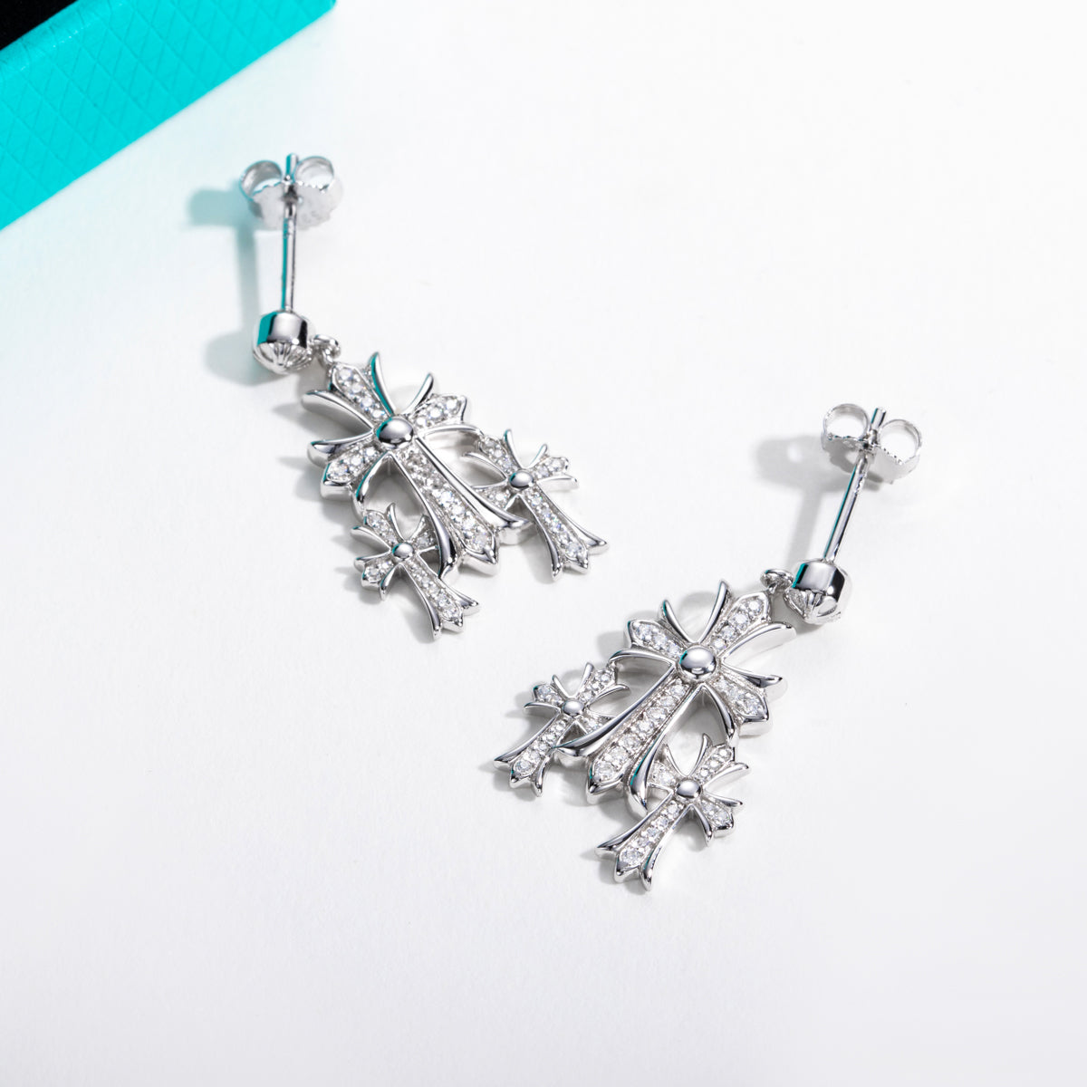 S925 Silver Double Overlapping Cross Moissanite Earrings