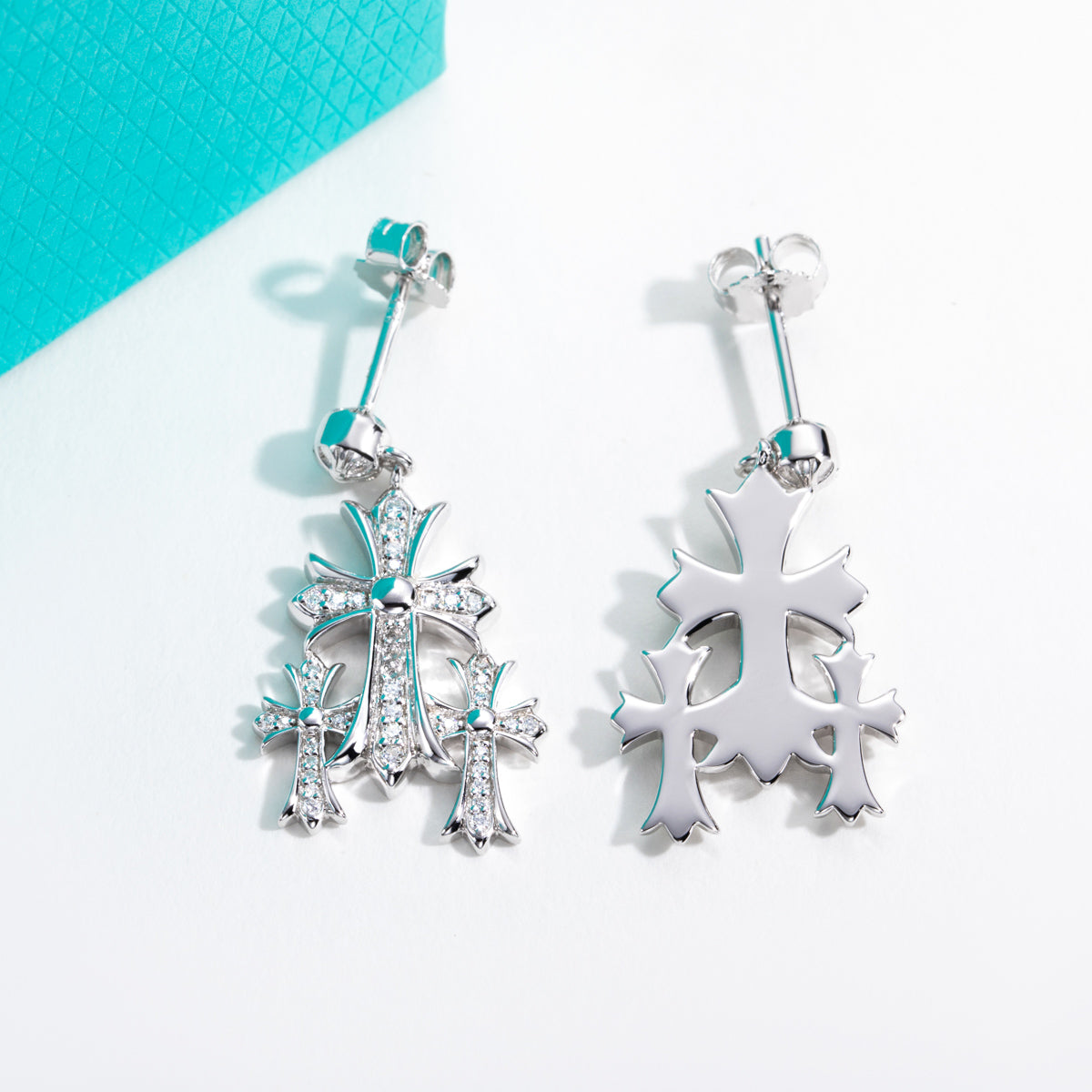 S925 Silver Double Overlapping Cross Moissanite Earrings