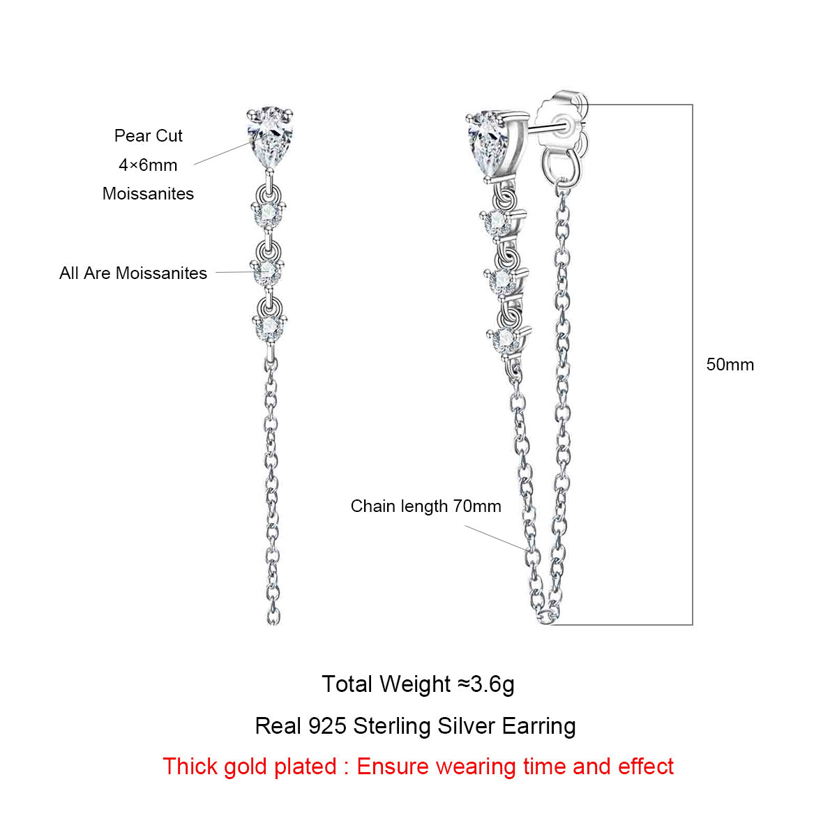 S925 Silver 4×6mm Pear Moissanite Stud Earrings