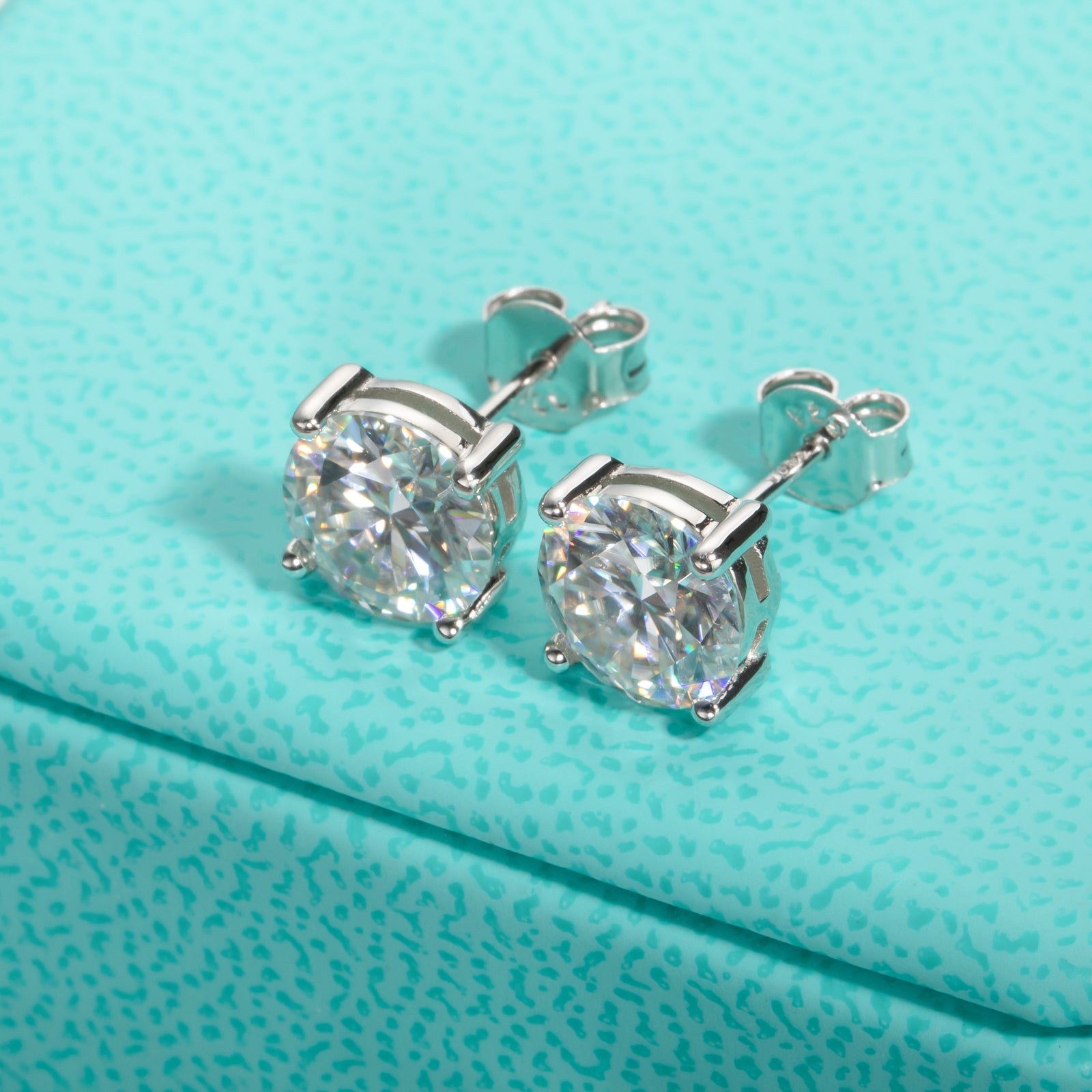 AnuClub 8.0mm Moissanite Total 4 Carat 4 Prong Stud Earrings, D Color Brilliant Round Cut Lab Created Diamond 18K Gold Plated Silver Earrings for Women with Certificate