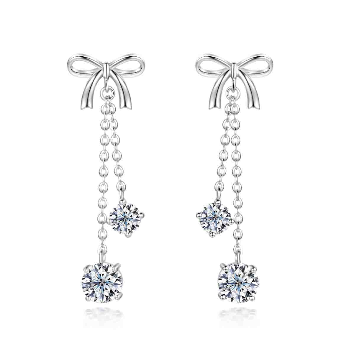 S925 Sterling Silver Classic Bow Moissanite Earrings