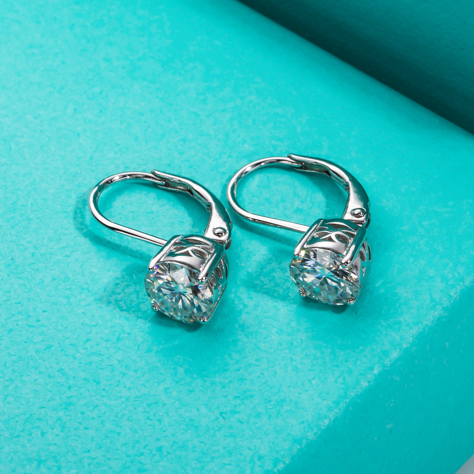 AnuClub 6.5mm Moissanite Drop Earrings,Total 2ct D Color Round Cut Sterling Silver Dangle Earrings for Women With Certificate