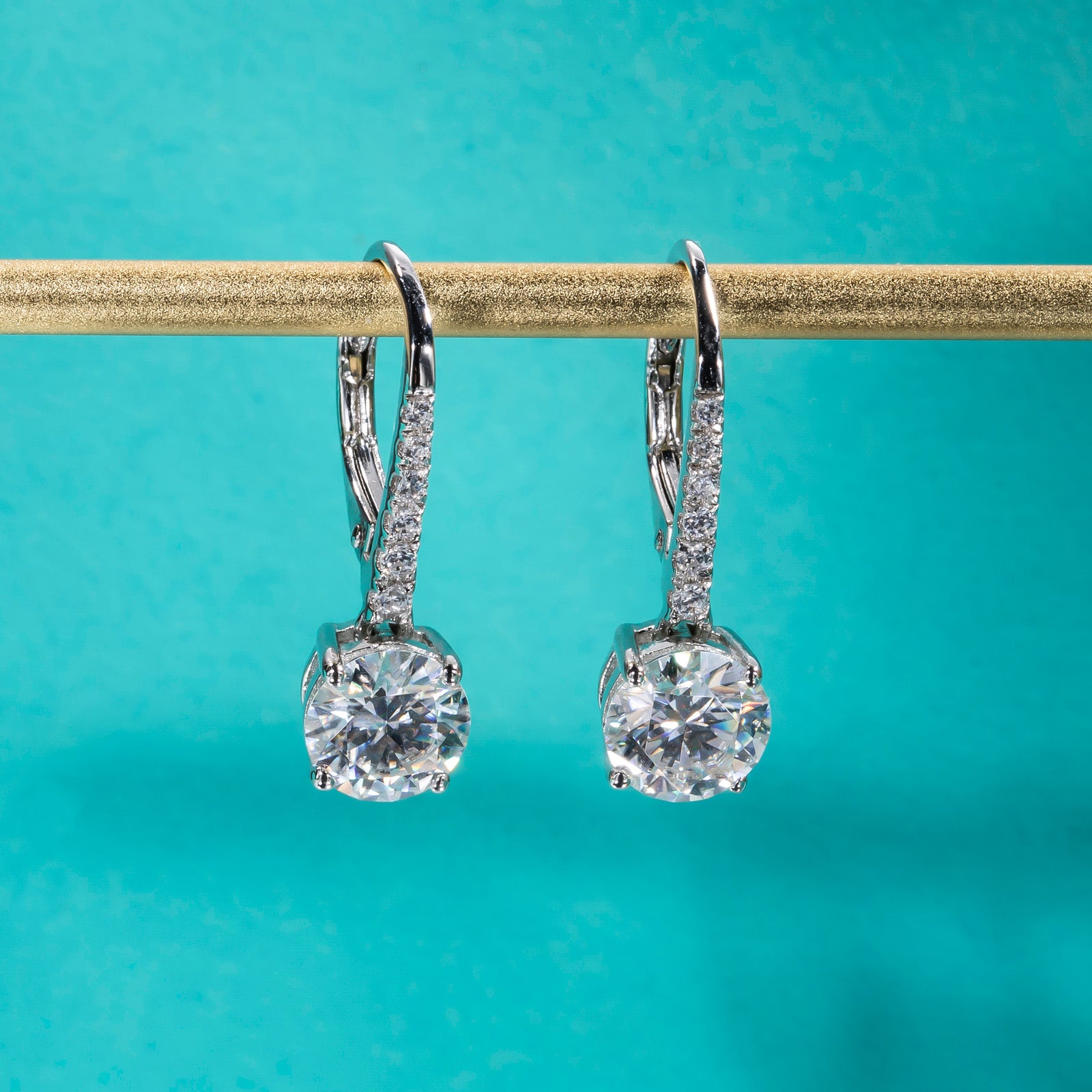 AnuClub 6.5mm Moissanite Drop Earrings,Total 2.1ct D Color Round Cut Sterling Silver Dangle Earrings for Women With Certificate