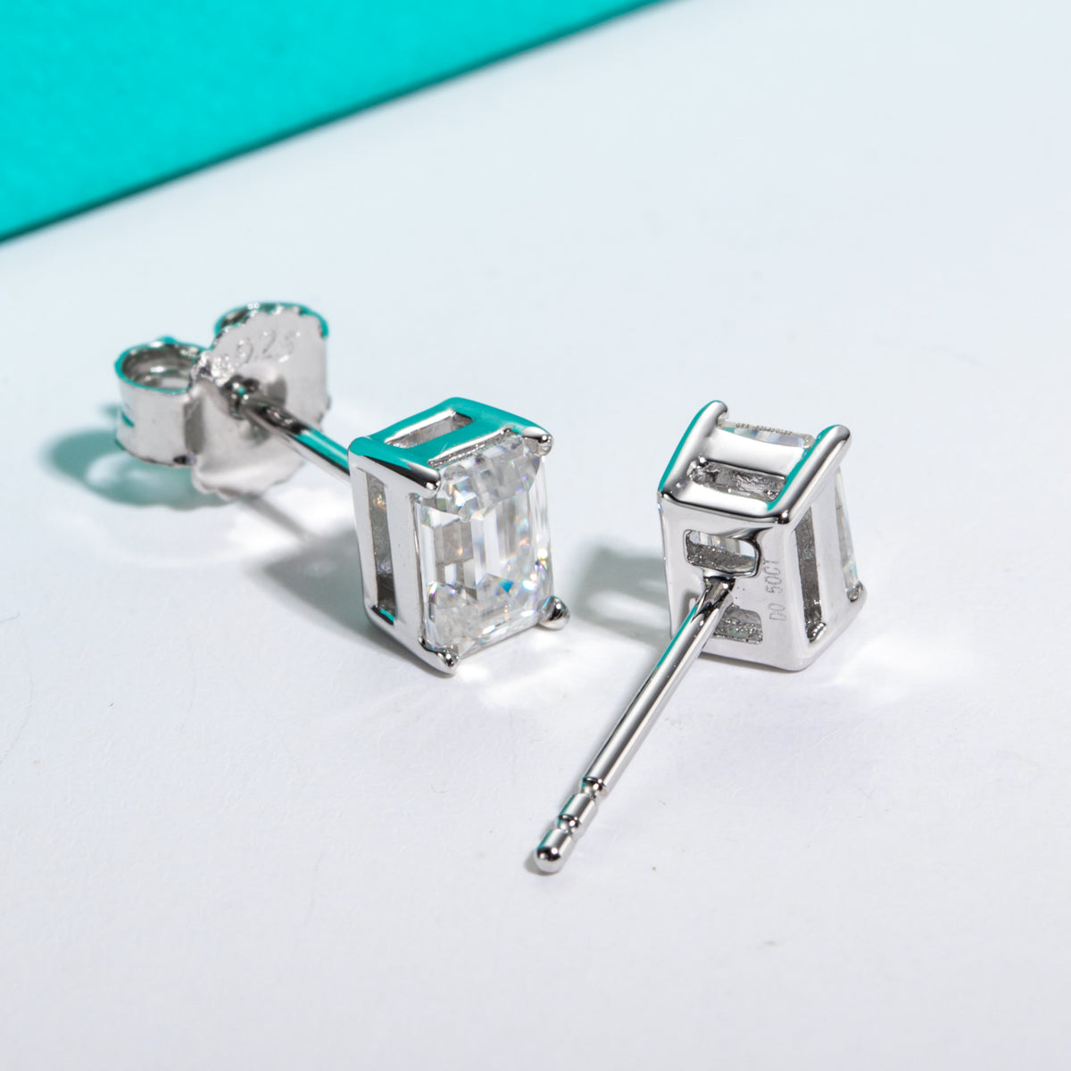 10K Gold Ear Pin Emerald Cut Stud Earrings Luxury Color Stone Earrings
