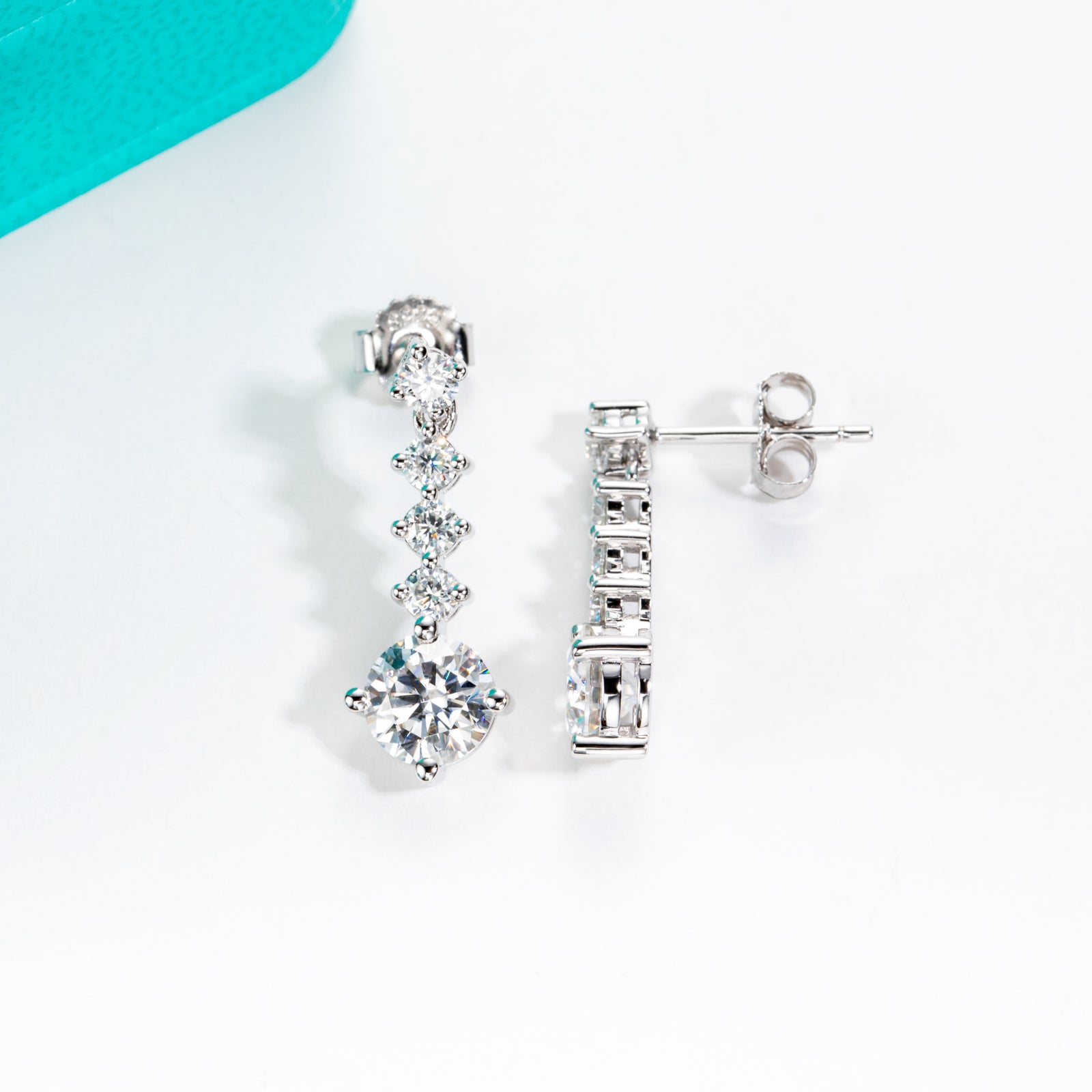 AnuClub 6.5mm Moissanite Drop Earrings,Total 2.68ct D Color Round Cut Sterling Silver Dangle Earrings for Women With Certificate