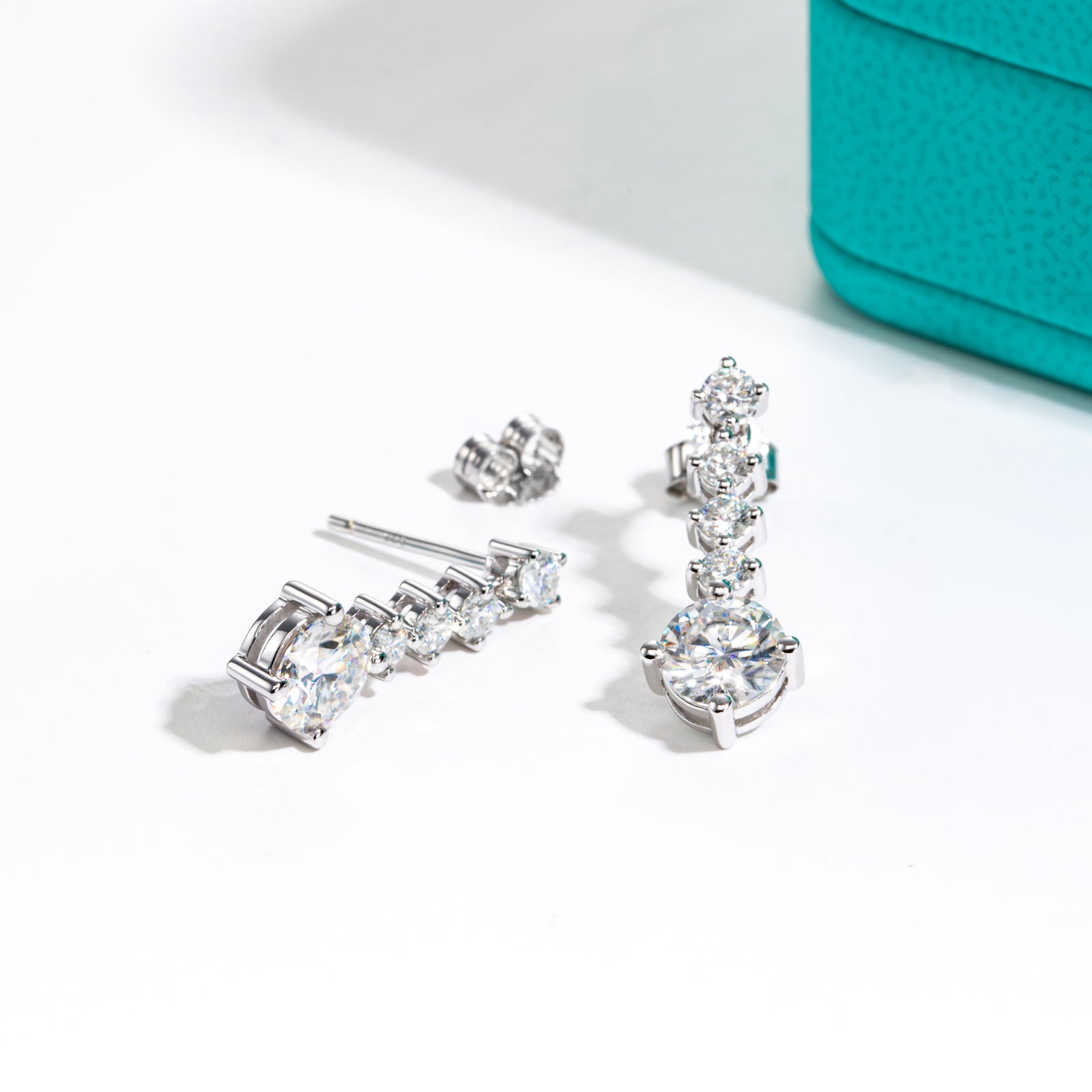 AnuClub 6.5mm Moissanite Drop Earrings,Total 2.68ct D Color Round Cut Sterling Silver Dangle Earrings for Women With Certificate