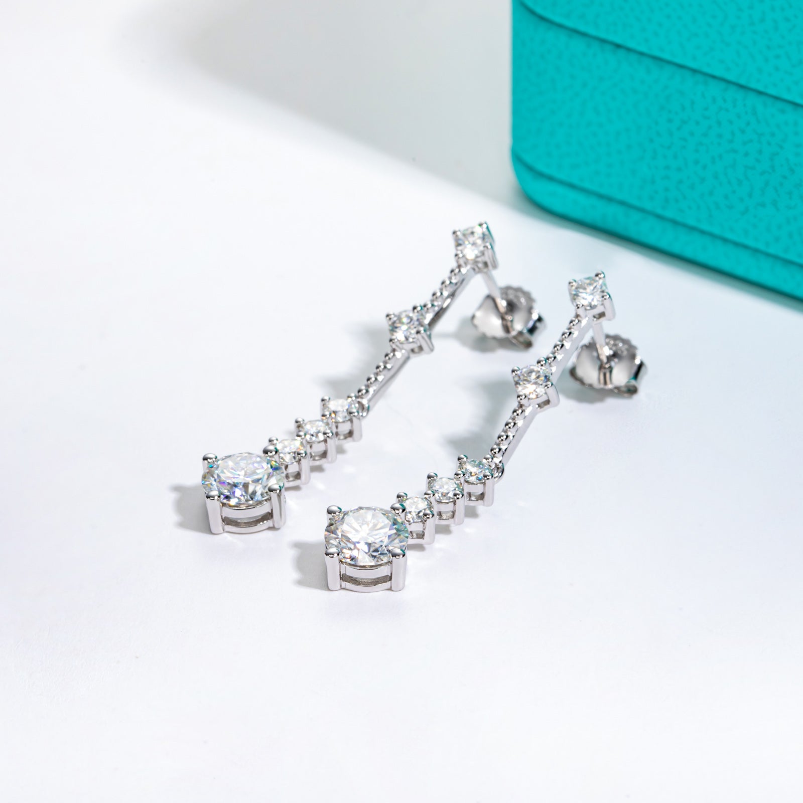 AnuClub 6.5mm Moissanite Drop Earrings,Total 2.88 Carat D Color Round Cut Sterling Silver Dangle Earrings for Women With Certificate