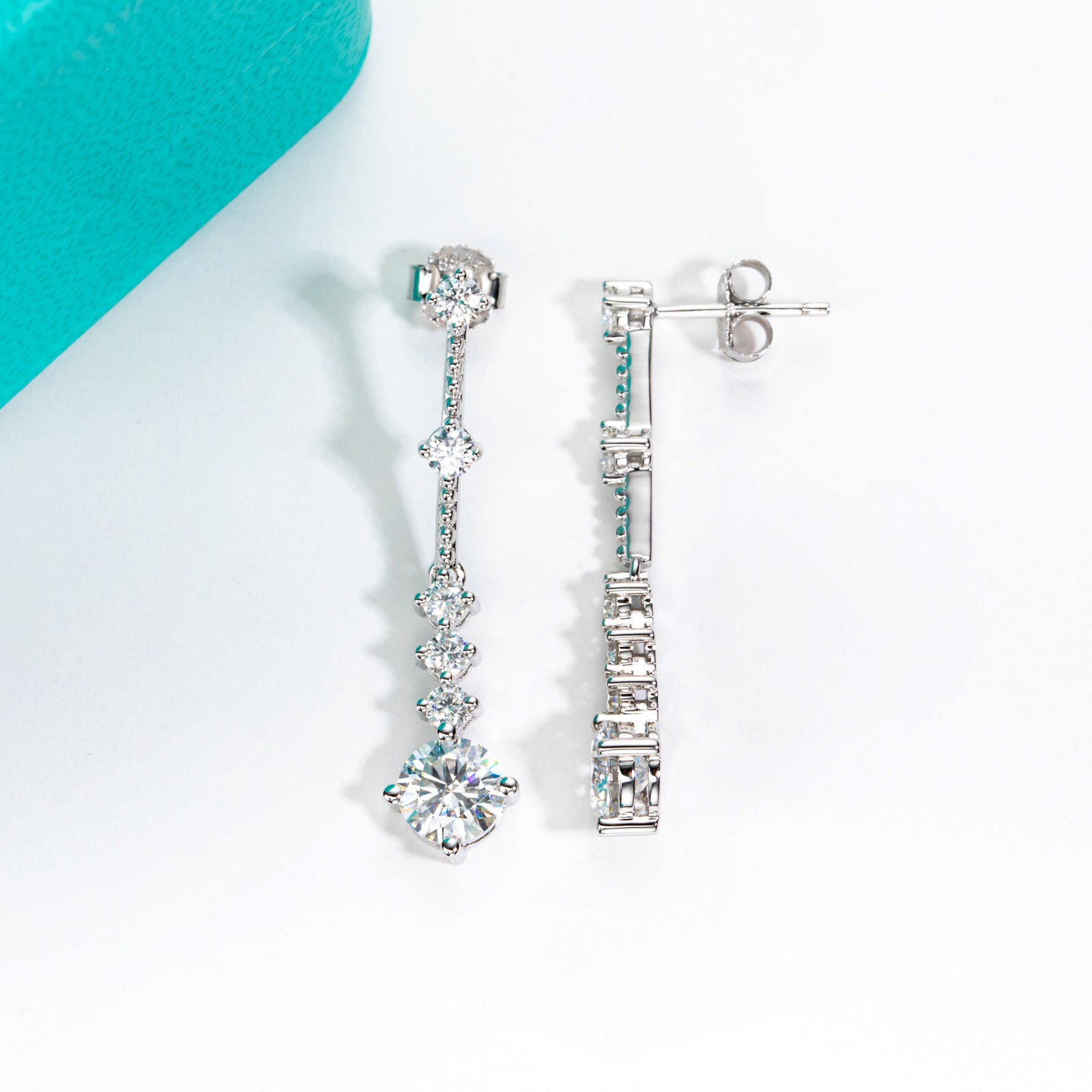 AnuClub 6.5mm Moissanite Drop Earrings,Total 2.88 Carat D Color Round Cut Sterling Silver Dangle Earrings for Women With Certificate