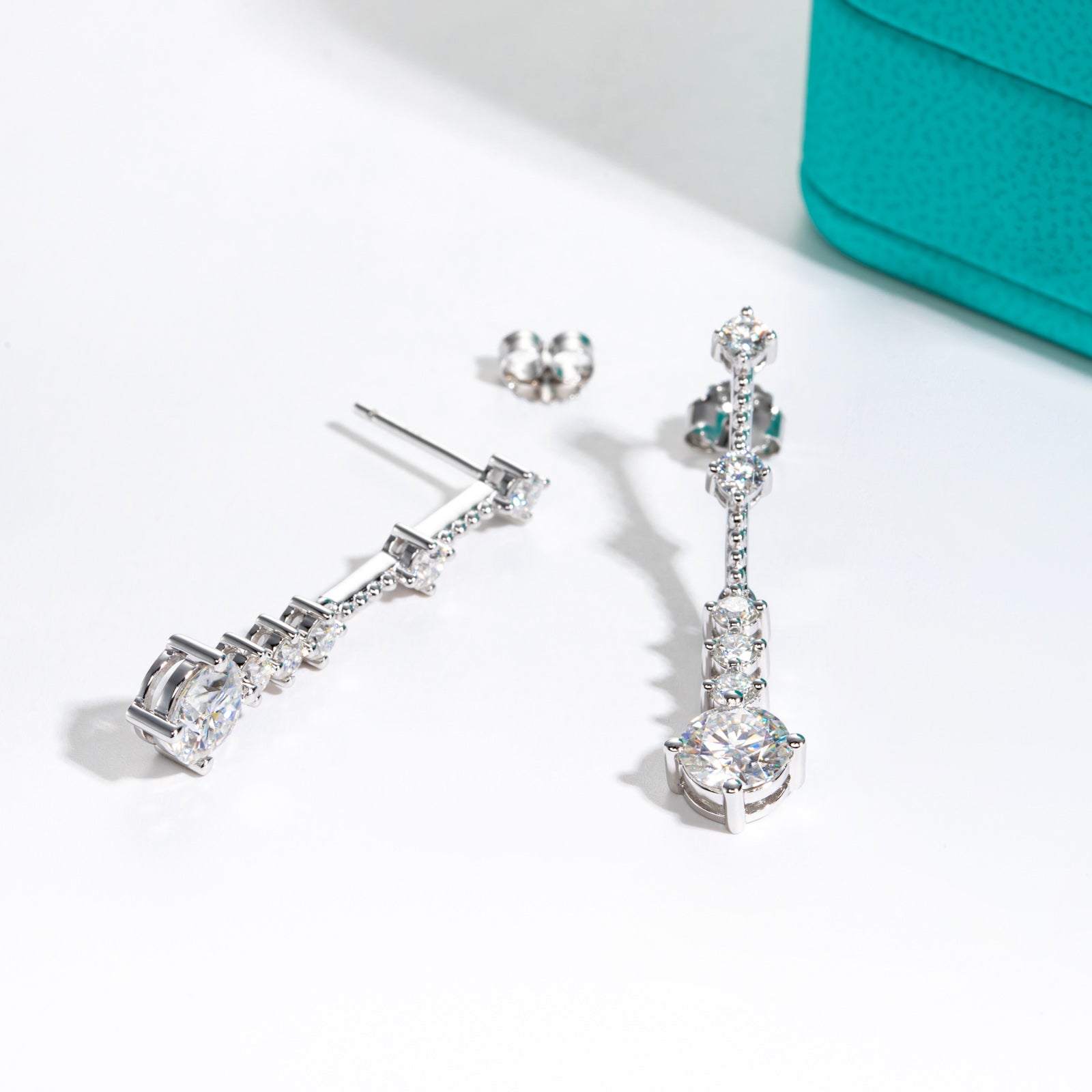 AnuClub 6.5mm Moissanite Drop Earrings,Total 2.88 Carat D Color Round Cut Sterling Silver Dangle Earrings for Women With Certificate
