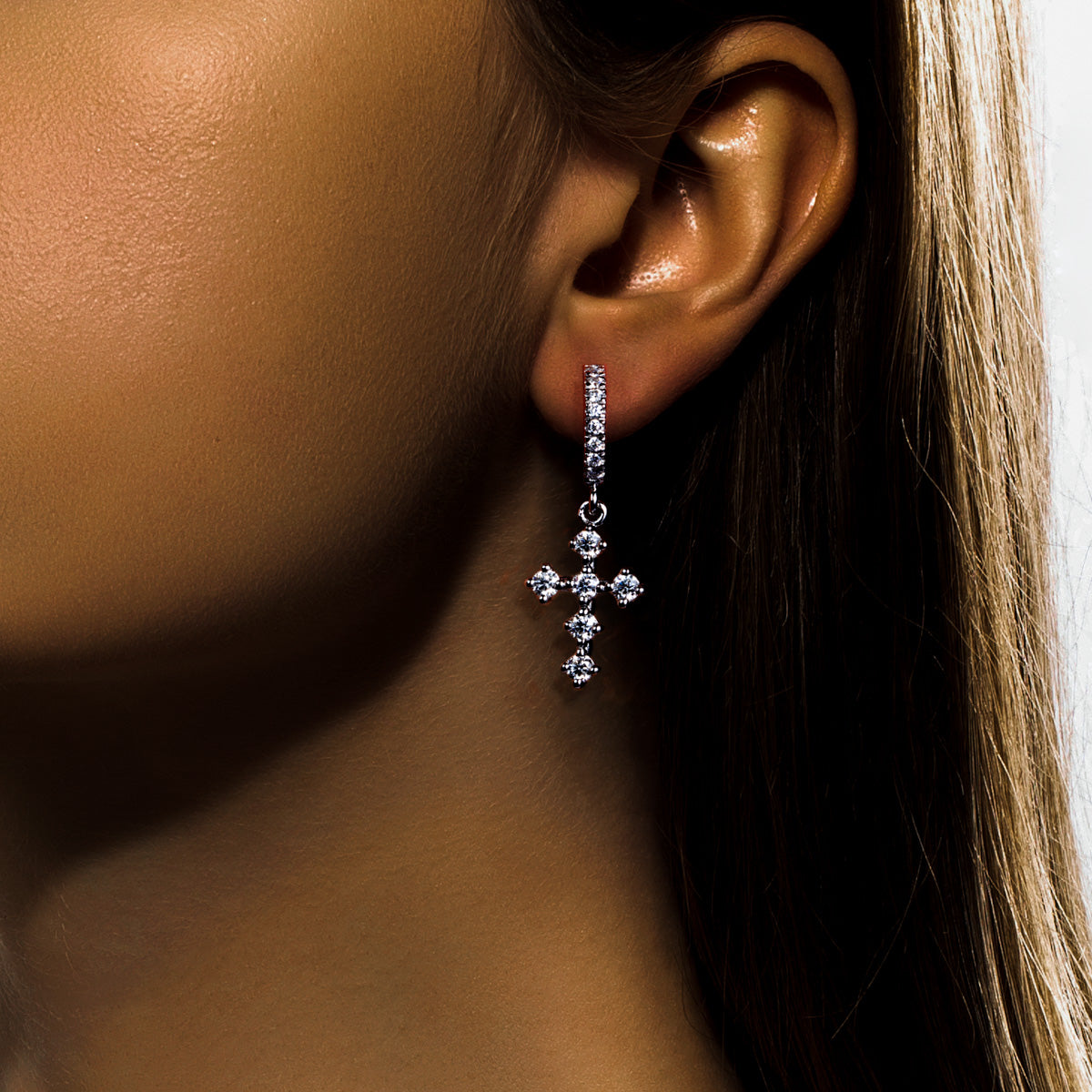 S925 Silver Cross Moissanite Drop Earrings