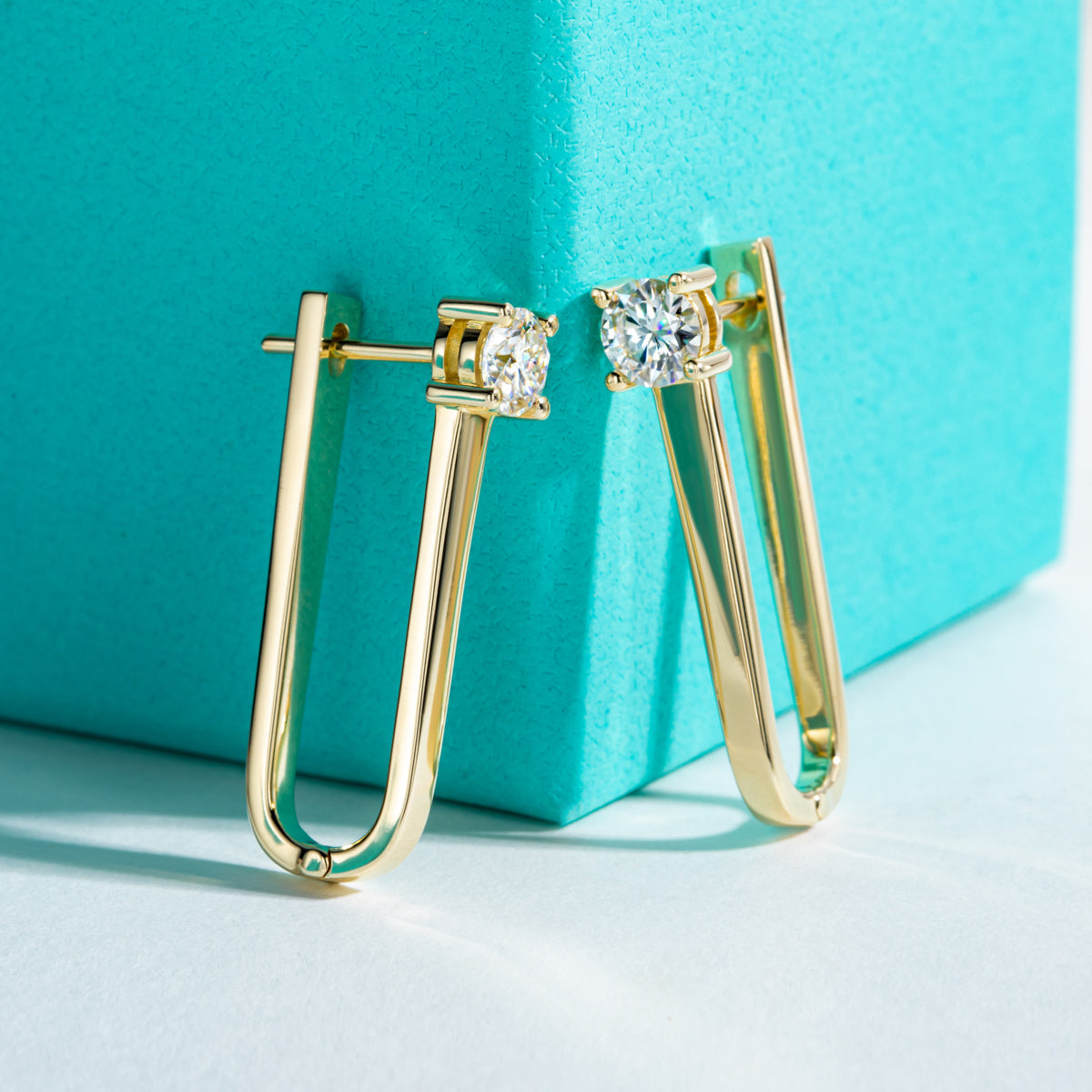 Copper Setting 5mm Round Moissanite U-Shape Hoop Earrings