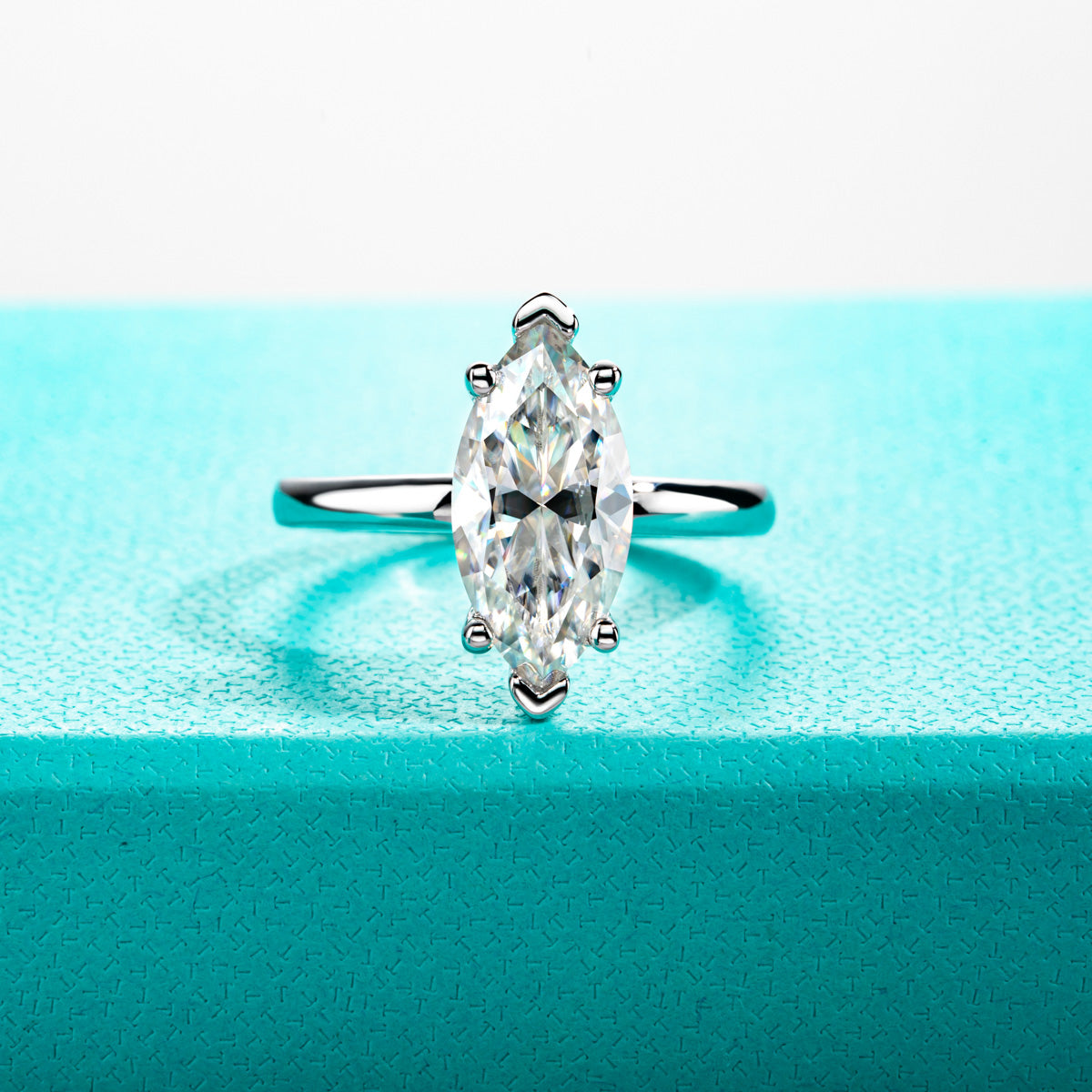 3.0CT Marquise‑Cut Single‑Stone Moissanite Ring in S925 Sterling Silver