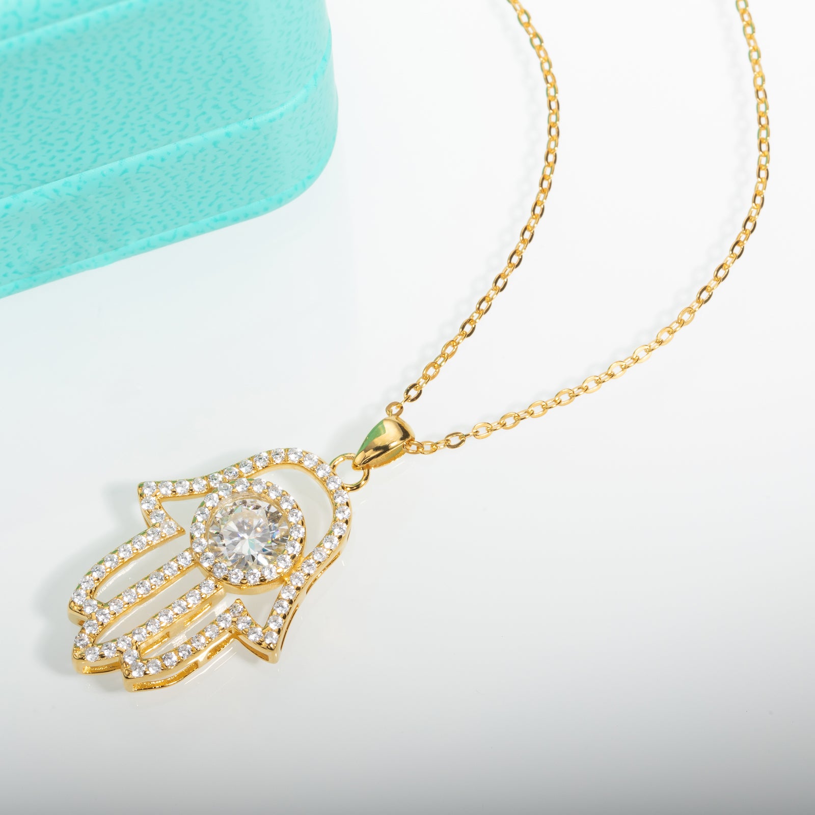 Moissanite Hamsa Hand of Fatima Pendant Necklace