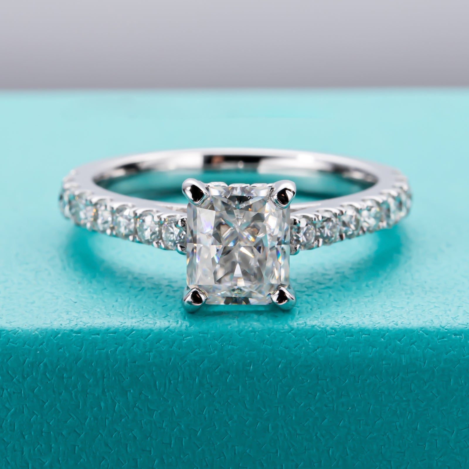 Radiant Cut Pavé Moissanite Engagement Ring (1.5 ct)