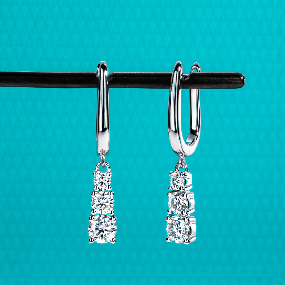 S925 Sterling Silver Three-Stone Moissanite Earrings