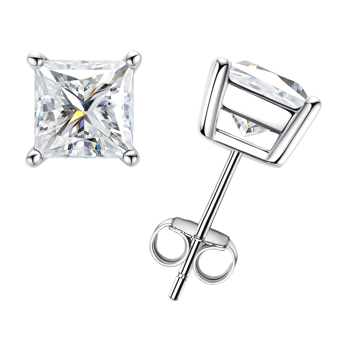 S925 Silver Princess Cut Moissanite Stud Earrings