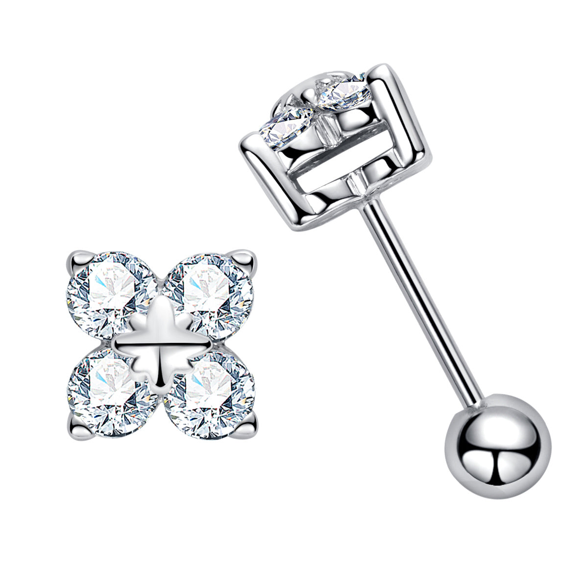 S925 Sterling Silver Round Moissanite Four-Leaf Clover Stud Earrings