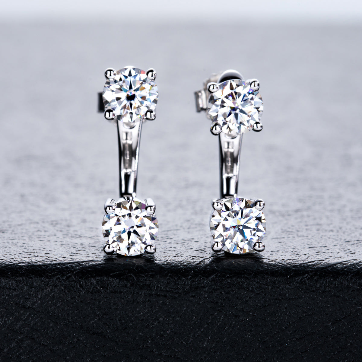 S925 Sterling Silver Round Moissanite Two-way Wear Stud Earrings