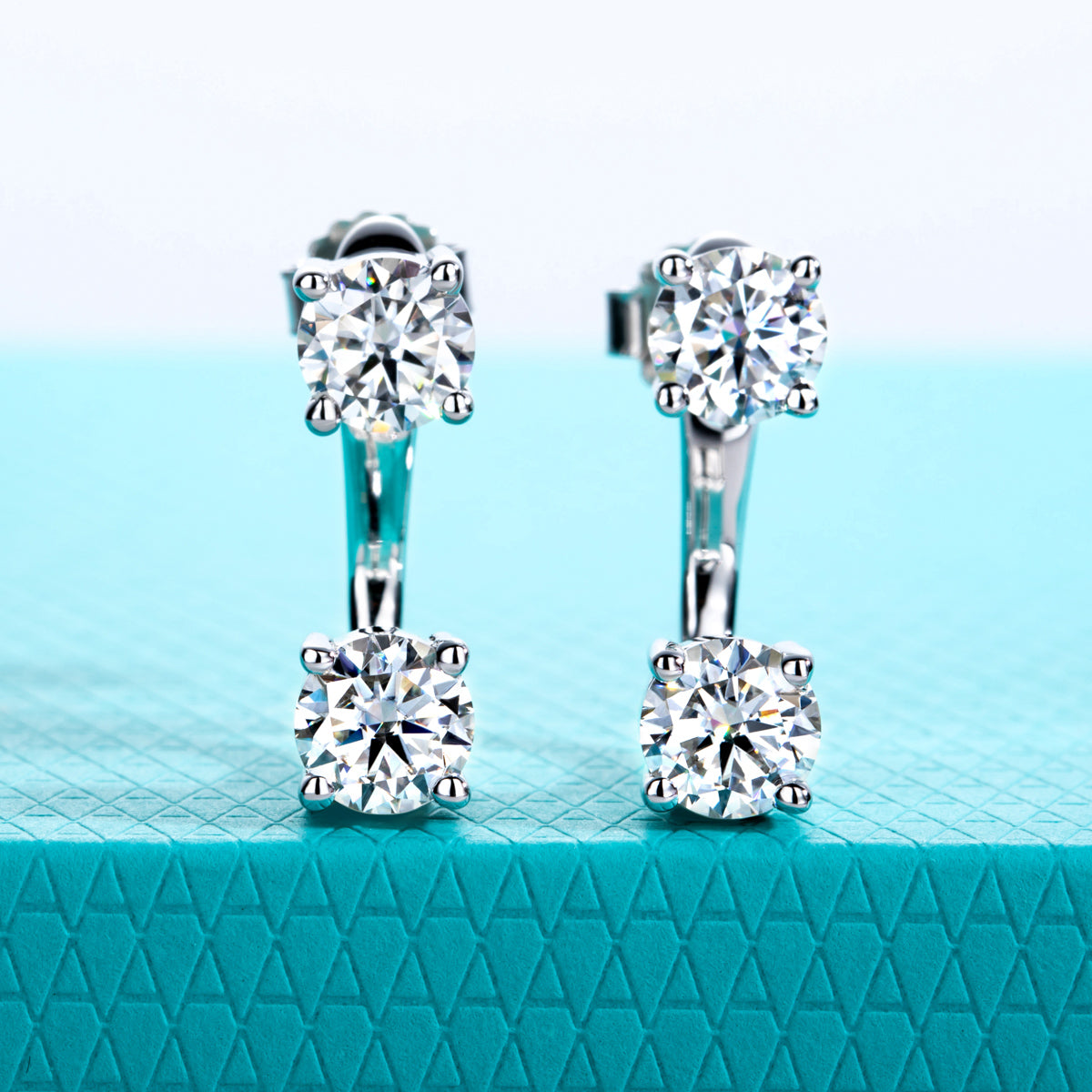 S925 Sterling Silver Round Moissanite Two-way Wear Stud Earrings