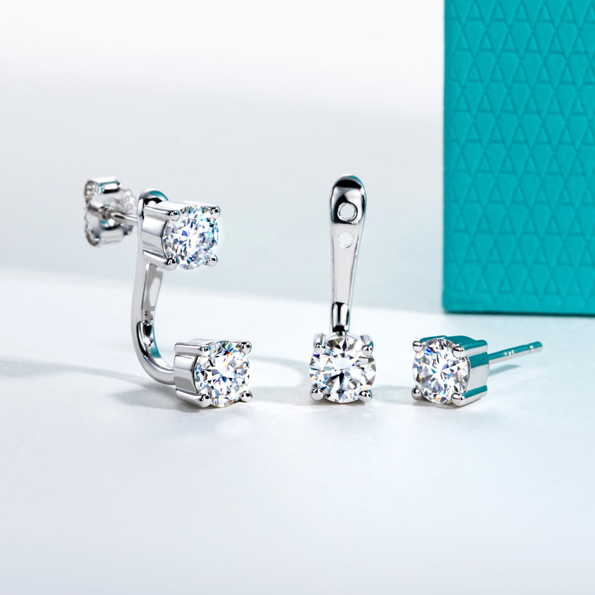 S925 Sterling Silver Round Moissanite Two-way Wear Stud Earrings