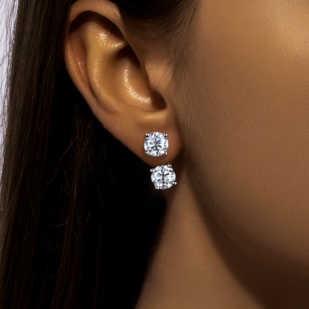 S925 Sterling Silver Round Moissanite Two-way Wear Stud Earrings