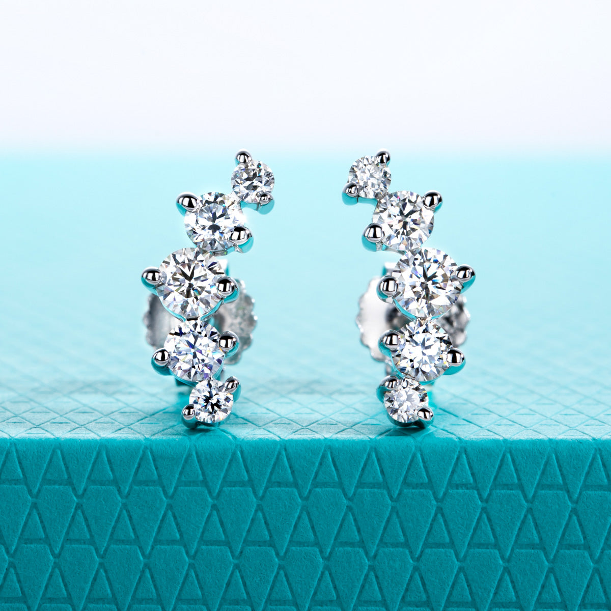 S925 Sterling Silver Five-Stone Moissanite Stud Earrings