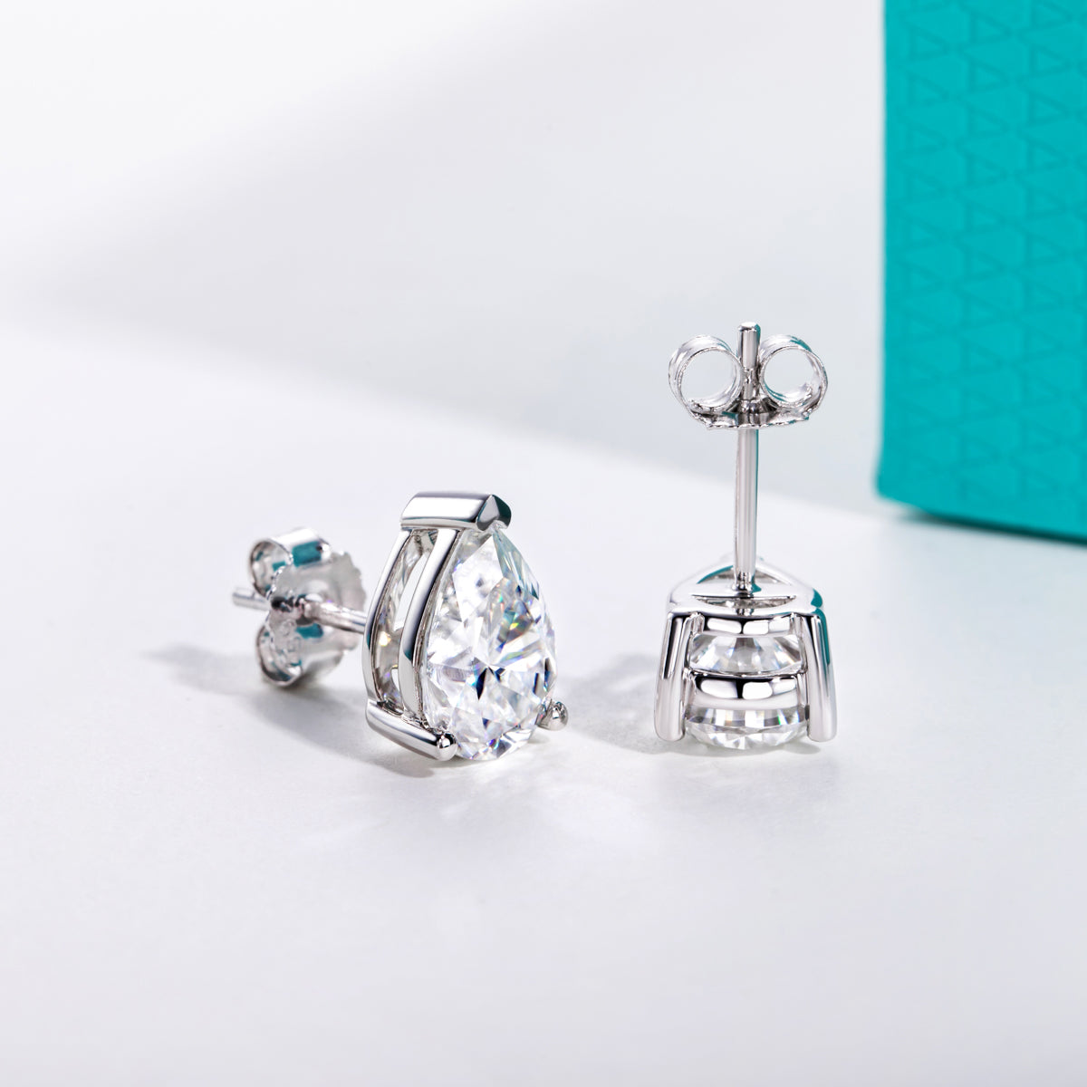 S925 Silver Pear-Shaped Moissanite Stud Earrings, Standard Cut