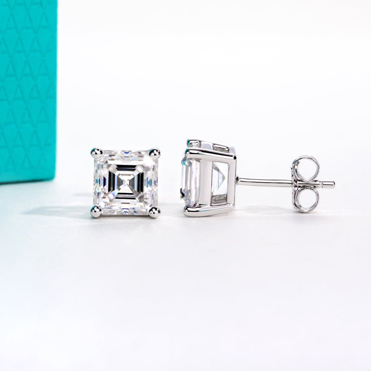 S925 Silver Ascher Cut Moissanite Stud Earrings