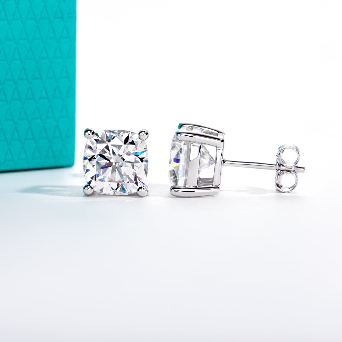 S925 Silver Moissanite Cushion Cut Stud Earrings