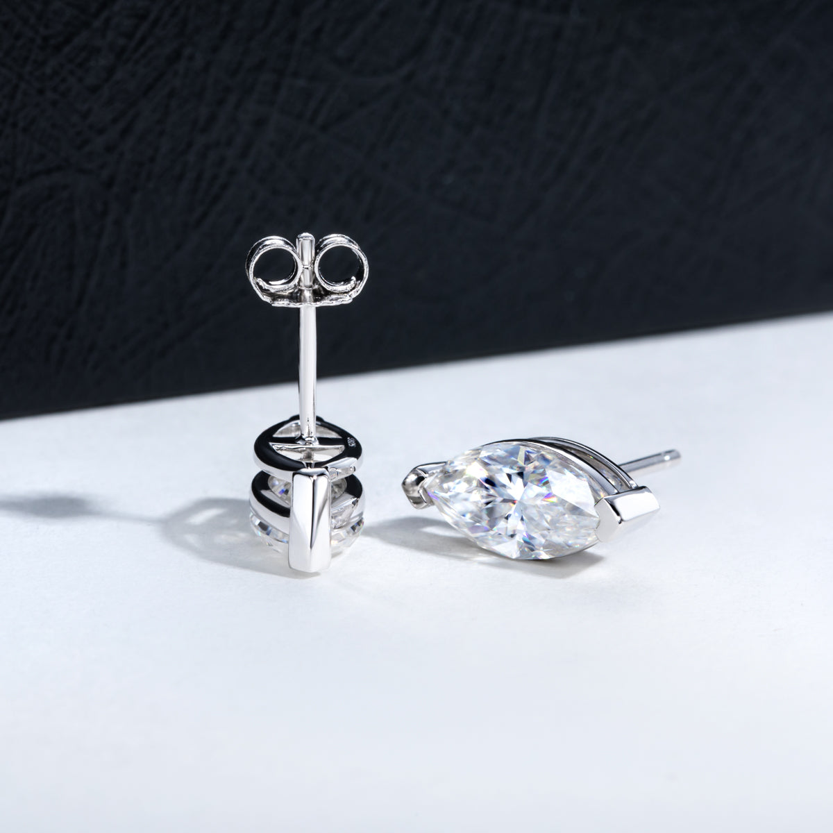 S925‑Silver Marquise‑Cut Moissanite Stud Earrings