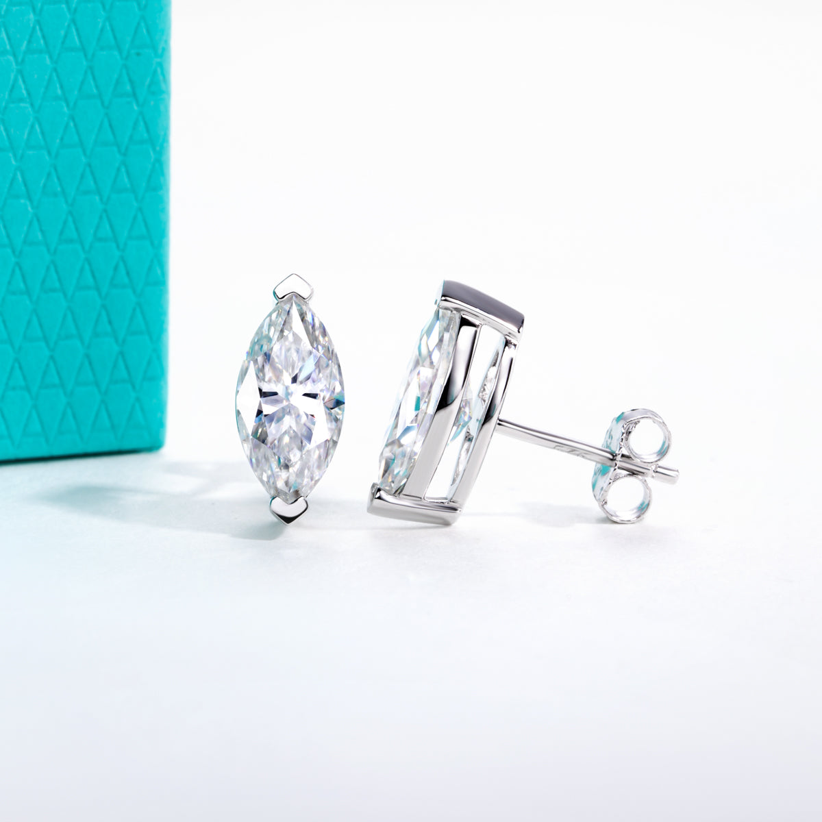 S925‑Silver Marquise‑Cut Moissanite Stud Earrings