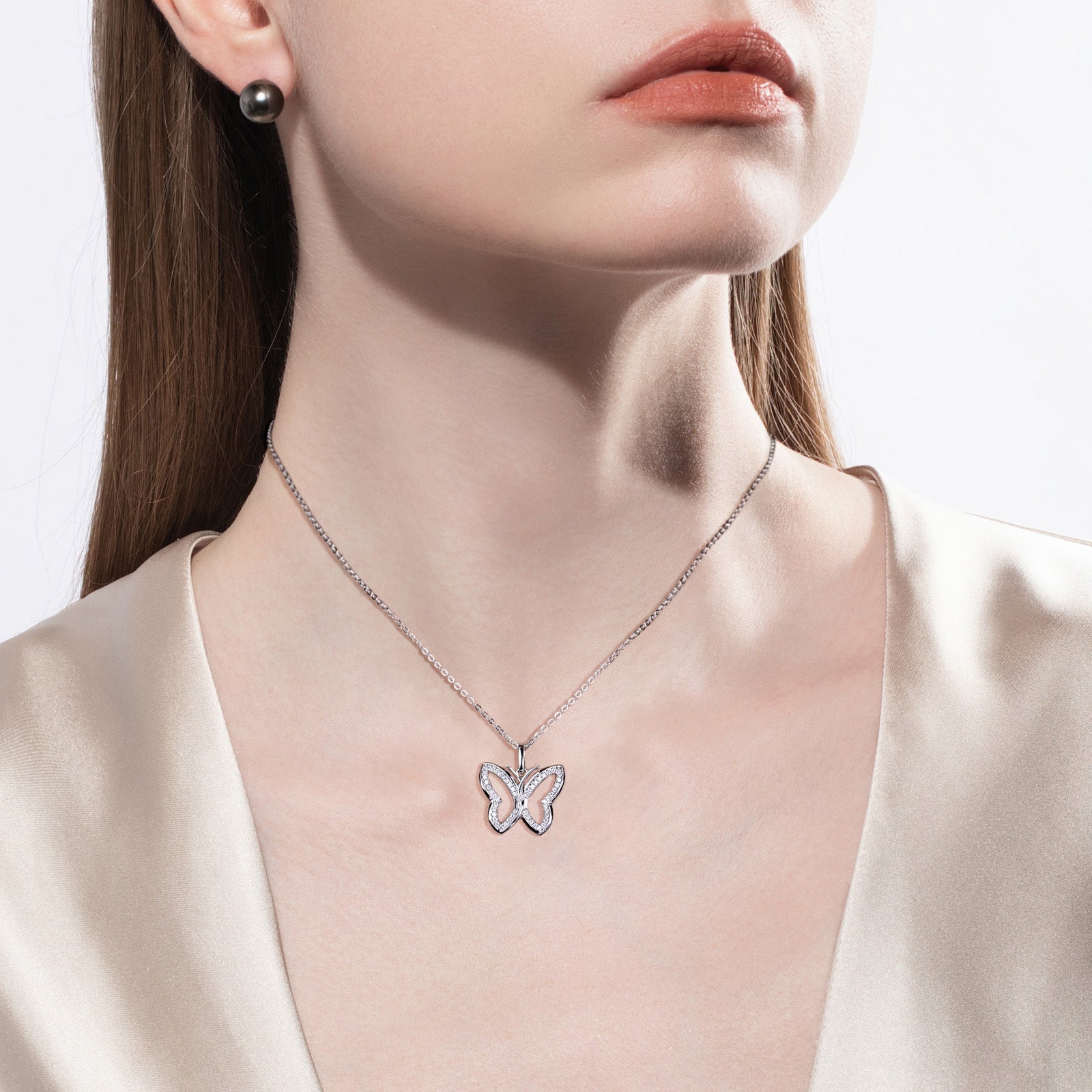 AnuClub Moissanite Pendant Butterfly Necklace D Color VVS1 925 Sterling Silver Adjustable Necklace Gift for Women Wife Her with Certificate