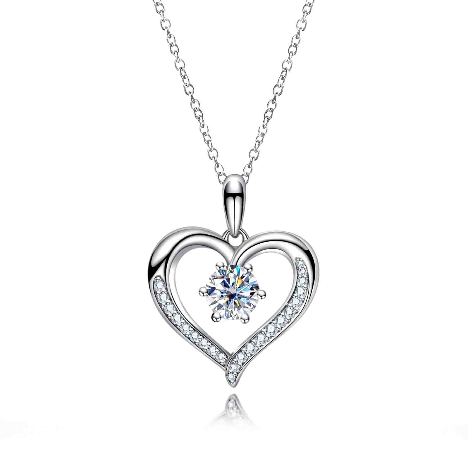 AnuClub Moissanite Pendant Six-claw Heart Necklace D Color VVS1 925 Sterling Silver Adjustable Necklace Gift for Women Wife Her with Certificate