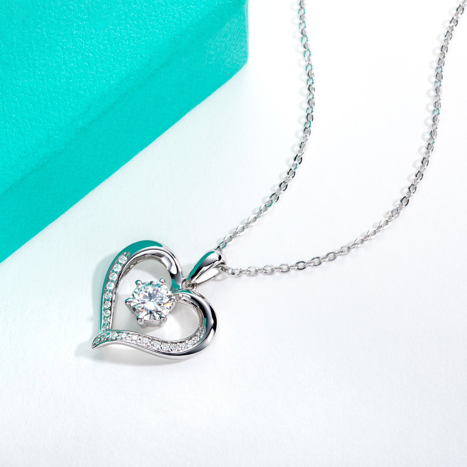 AnuClub Moissanite Pendant Six-claw Heart Necklace D Color VVS1 925 Sterling Silver Adjustable Necklace Gift for Women Wife Her with Certificate