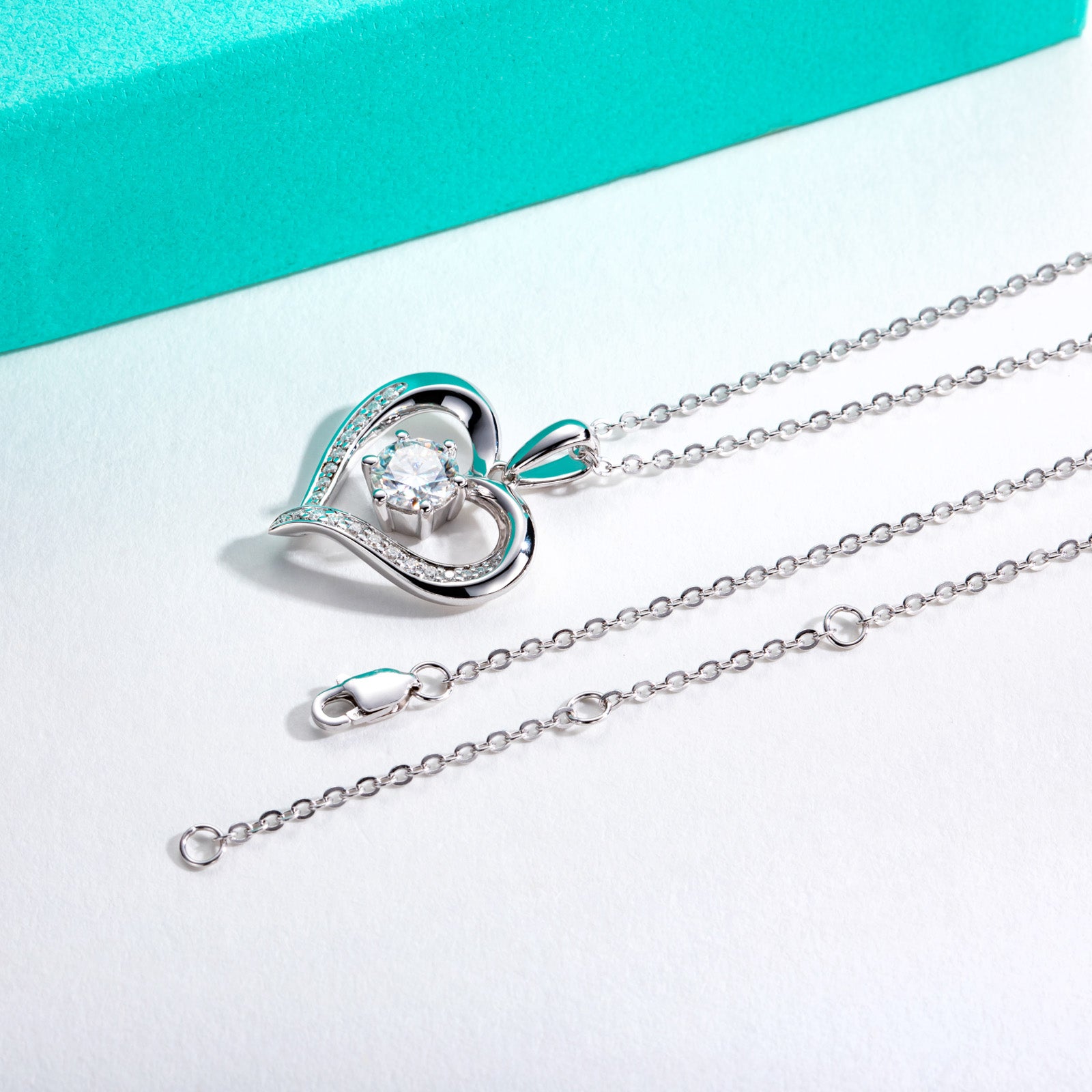 AnuClub Moissanite Pendant Six-claw Heart Necklace D Color VVS1 925 Sterling Silver Adjustable Necklace Gift for Women Wife Her with Certificate
