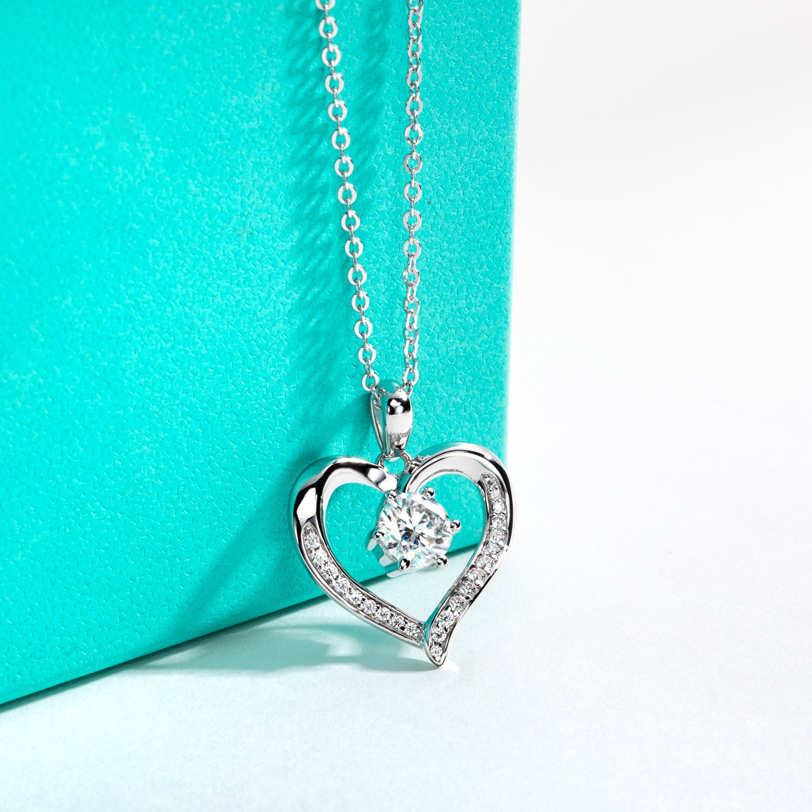 AnuClub Moissanite Pendant Six-claw Heart Necklace D Color VVS1 925 Sterling Silver Adjustable Necklace Gift for Women Wife Her with Certificate